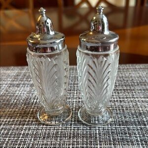 Vintage Glass Salt and Pepper Shakers with Silver Tops
